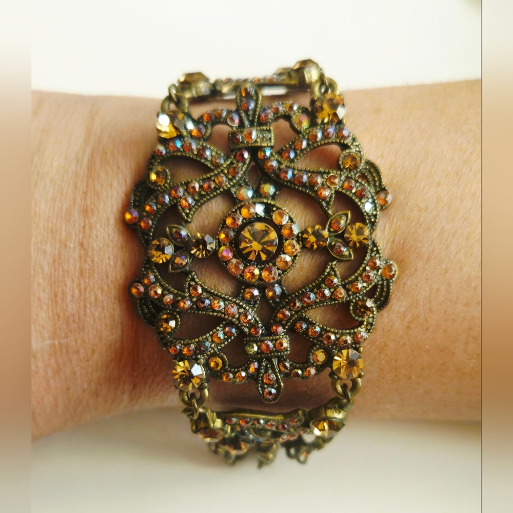 Ornate Amber Crystal Filigree Bracelet